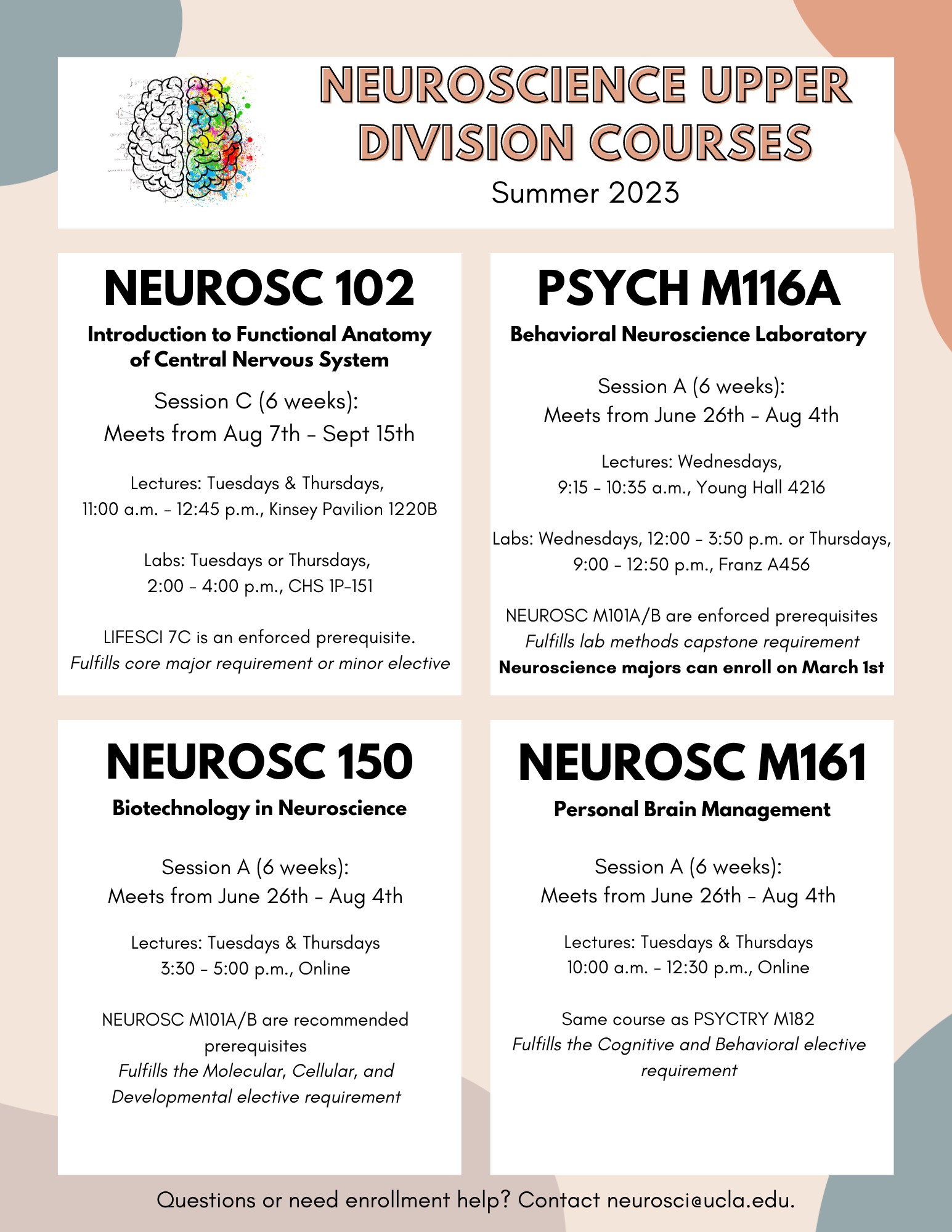 Summer 2023 Neuroscience Course Offerings Open to all students